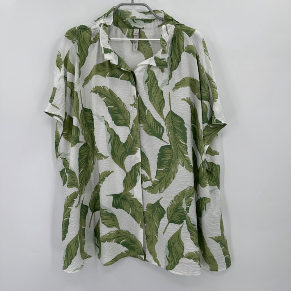 Belle Isle by Torrid Botanical Palm Print Camp Shirt Button Front Plus Size 2